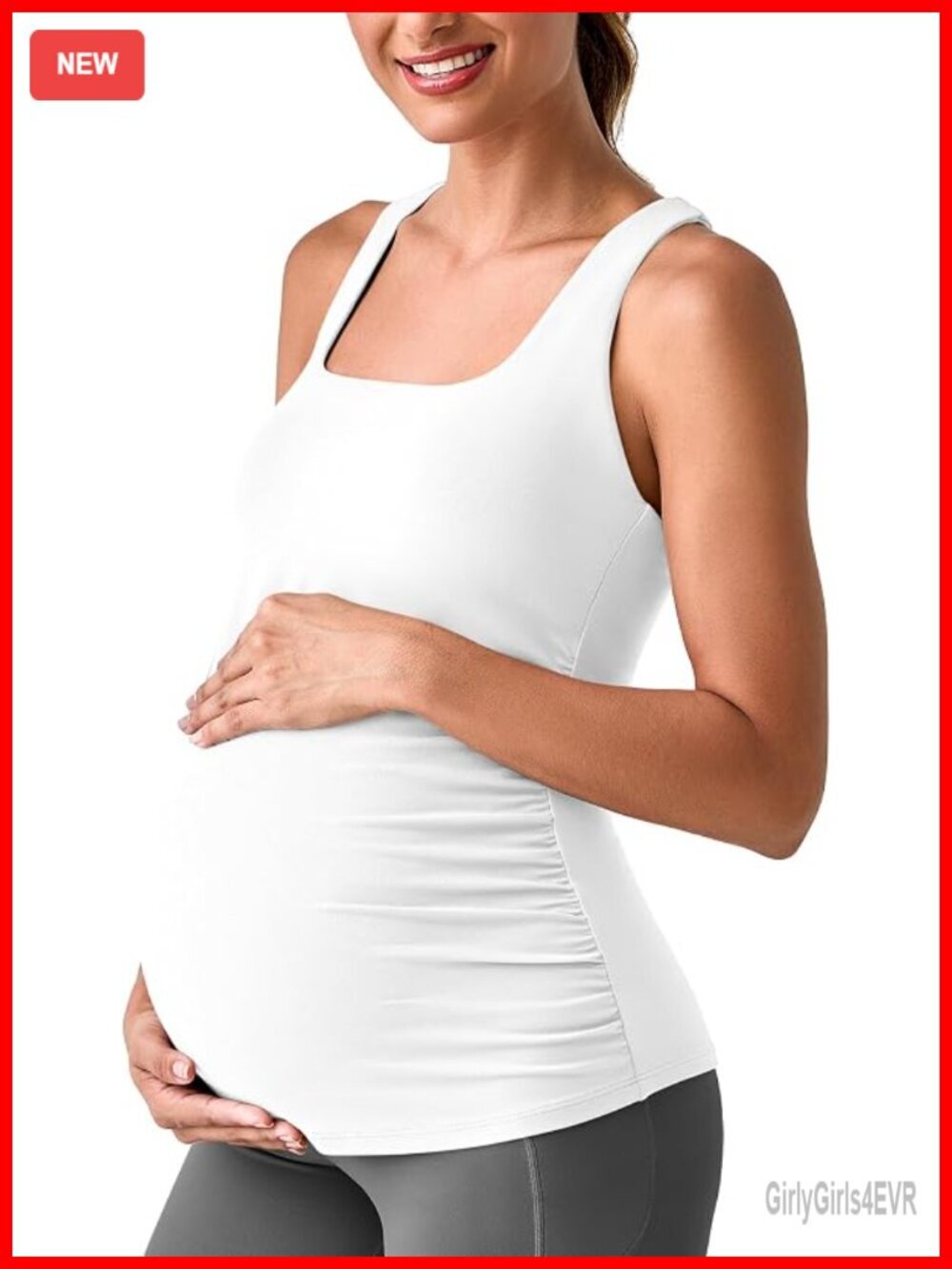 Maternity Racerback Tank Top with Built in Bra Ruched Sleeveless Square Neck